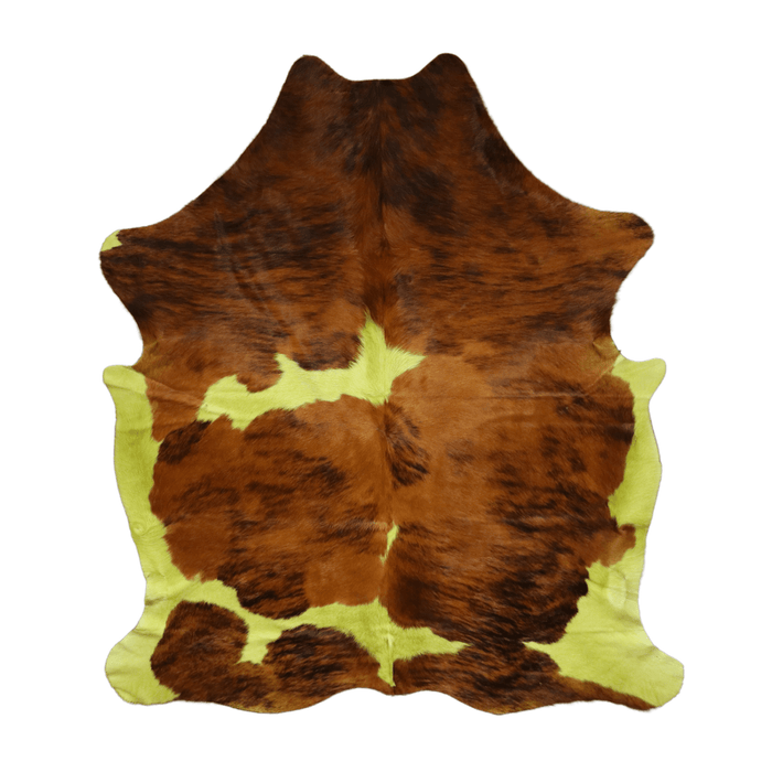 Dyed Neon Green And Brown Genuine Cowhide Rug (L: 6'7" x W: 6")