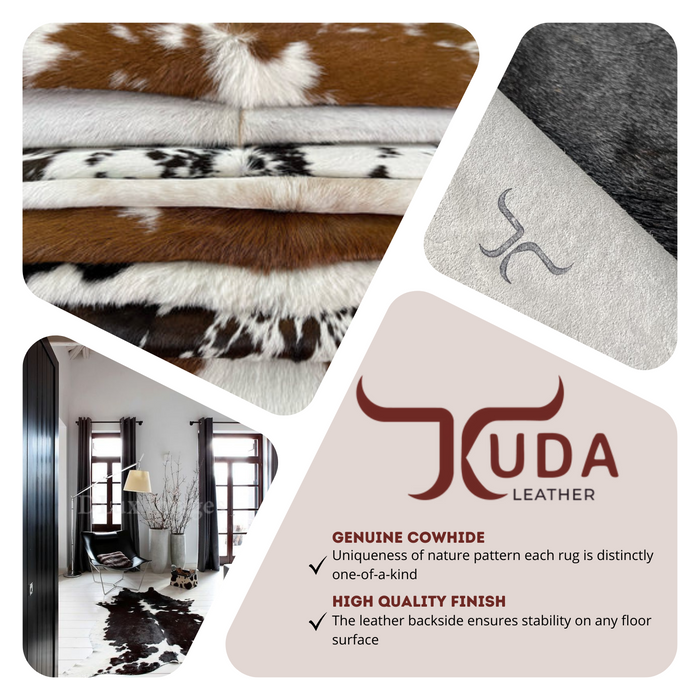 Black and White Spotted Genuine Cowhide Rug (L: 6'6" x W: 5'8")