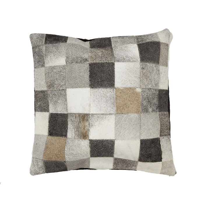 Tricolor Patchwork Genuine Cowhide Pillow Cover - Small