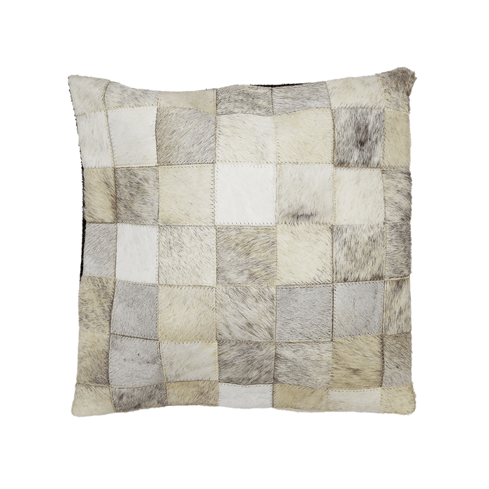 Gray Patchwork Genuine Cowhide Pillow Cover - Small