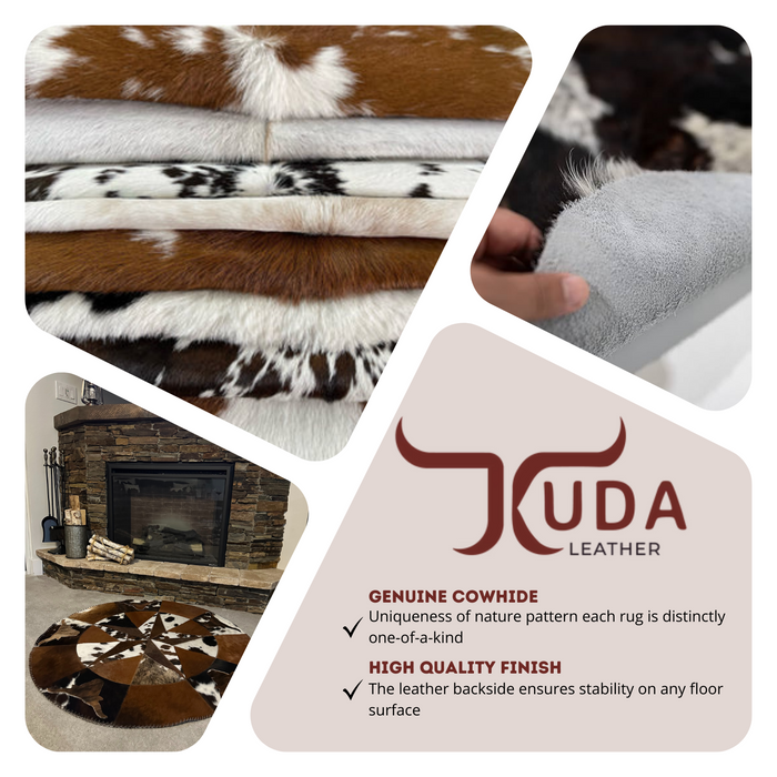 Round Genuine Cowhide Rug with a Horse