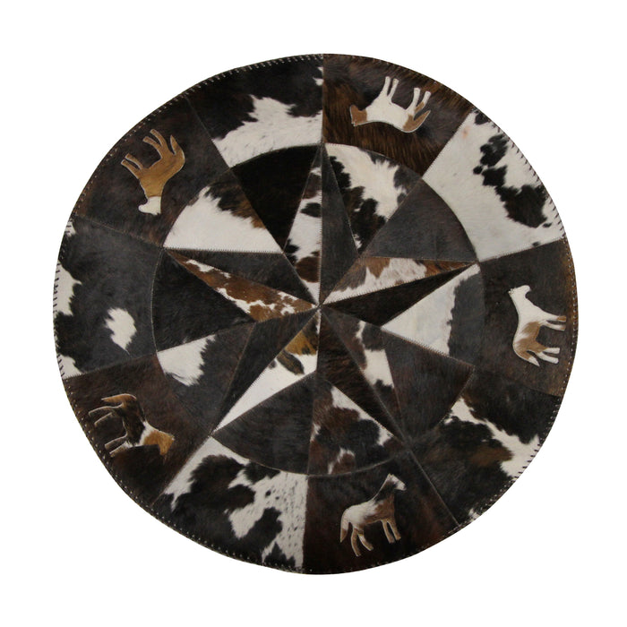Round Genuine Cowhide Rug with a Star
