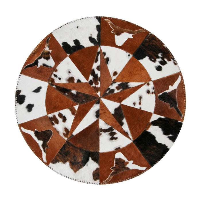 Round Genuine Cowhide Rug with a Star