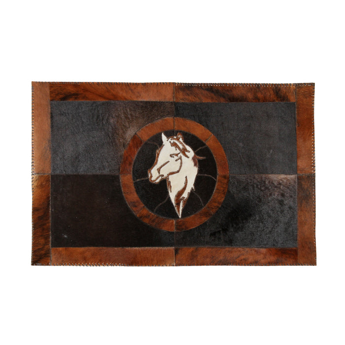 Rectangular Genuine Cowhide Rug with a Horse