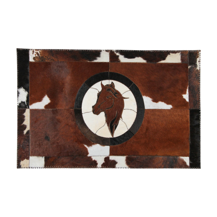 Rectangular Cowhide Rug with a Horse